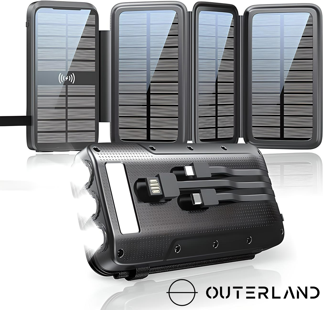 Outerland™ PowerPak 12W Solar + 16,000mAh K6 Power Bank Hybrid Charger
