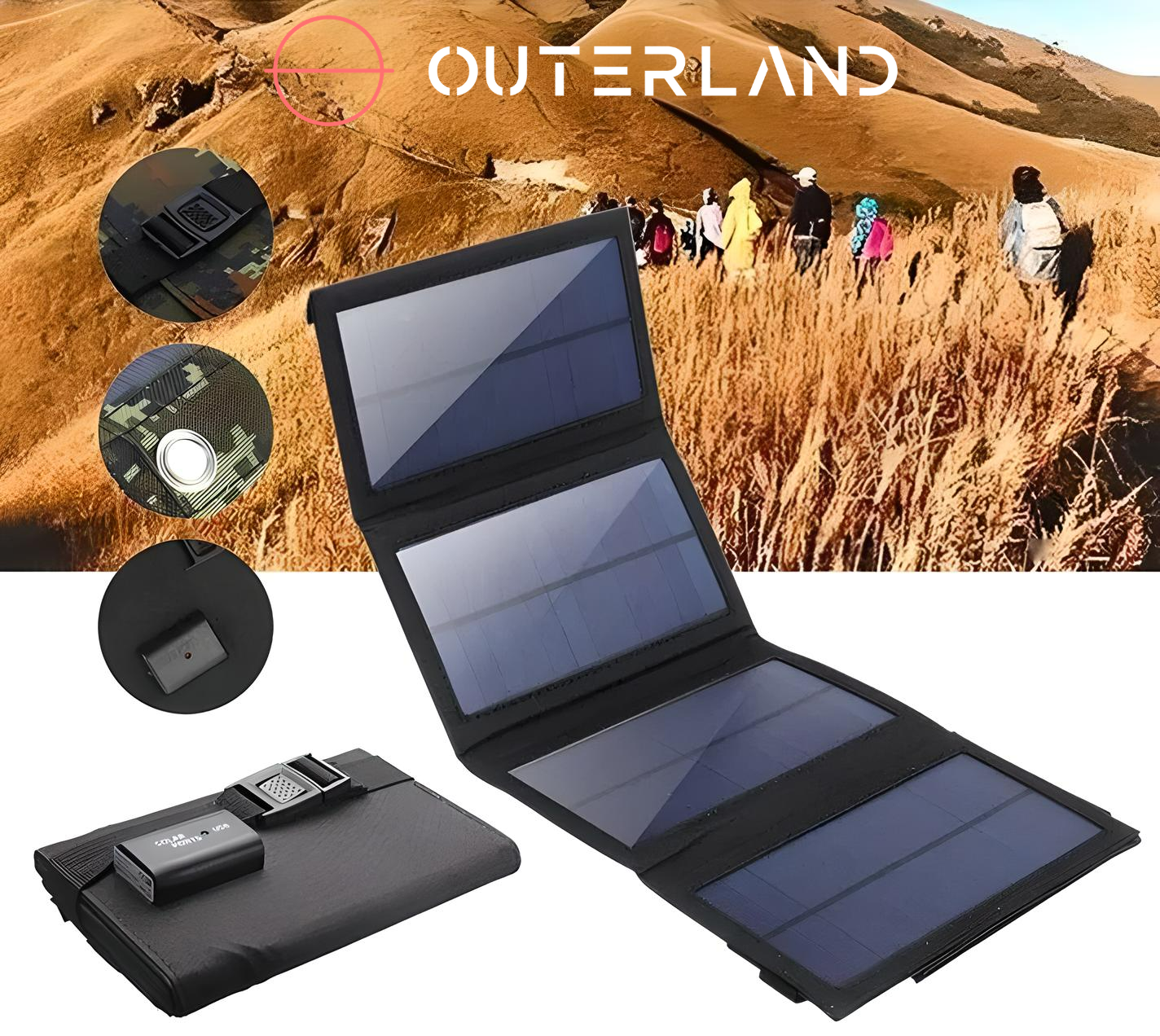 Outerland™ UrbanPak - 4-Panel Portable Solar Charger